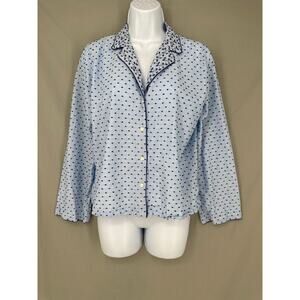 Gap Top Womens XS Blue Button Floral Embroidered Swiss Dot Pajama Lounge Cotton